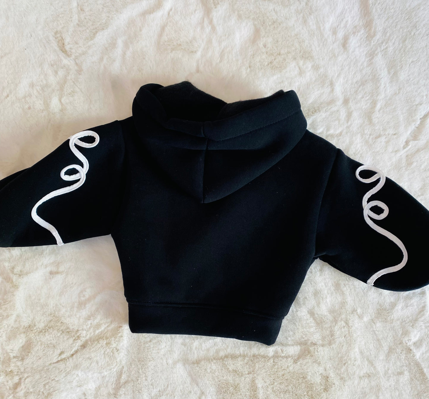Maxi Felpa Nera Neonata con Cappuccio e Interno Superfelpato - Stampa in Rilievo a Foglie (12-36 mesi) - SMILE BABY BOTIQUE