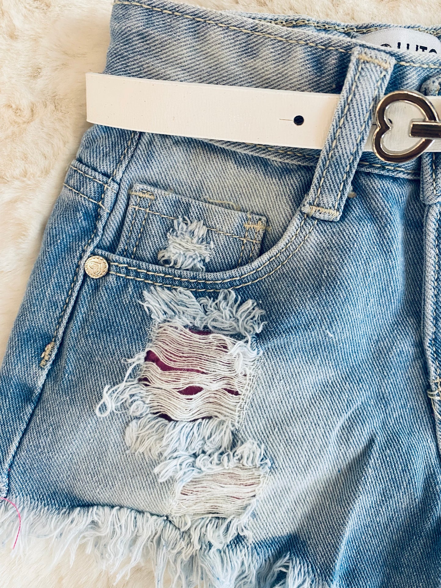 Shorts Jeans Bambina LOLLITOP con Cintura Bianca – Effetto Strappato