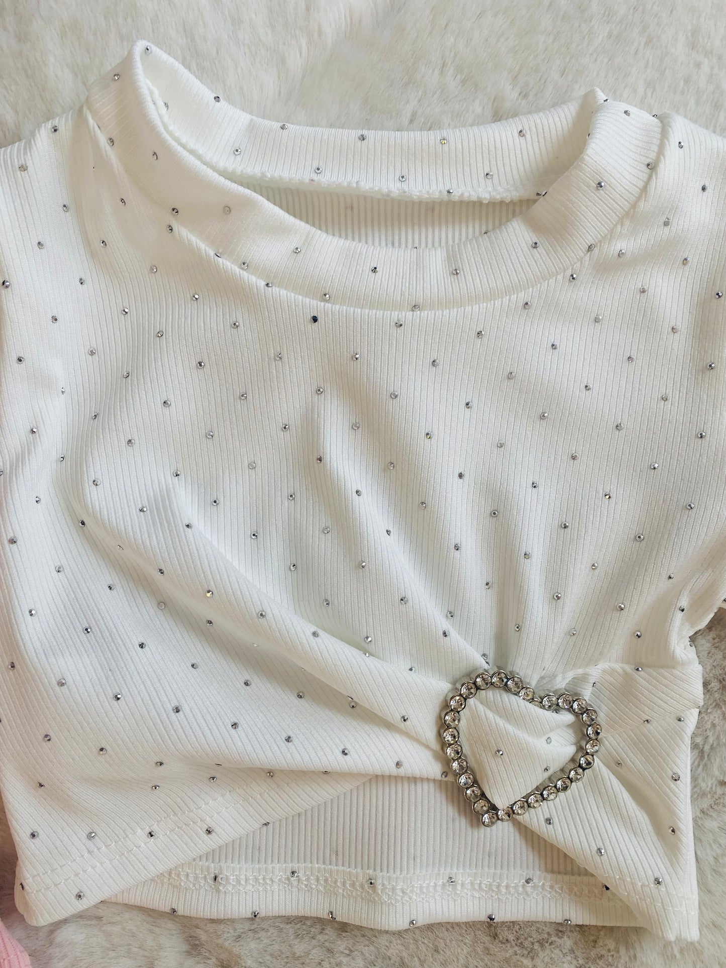 Maglietta Neonata Bianca o Rosa con Strass e Cuore Decorativo- 12-36 Mesi - SMILE BABY BOTIQUE