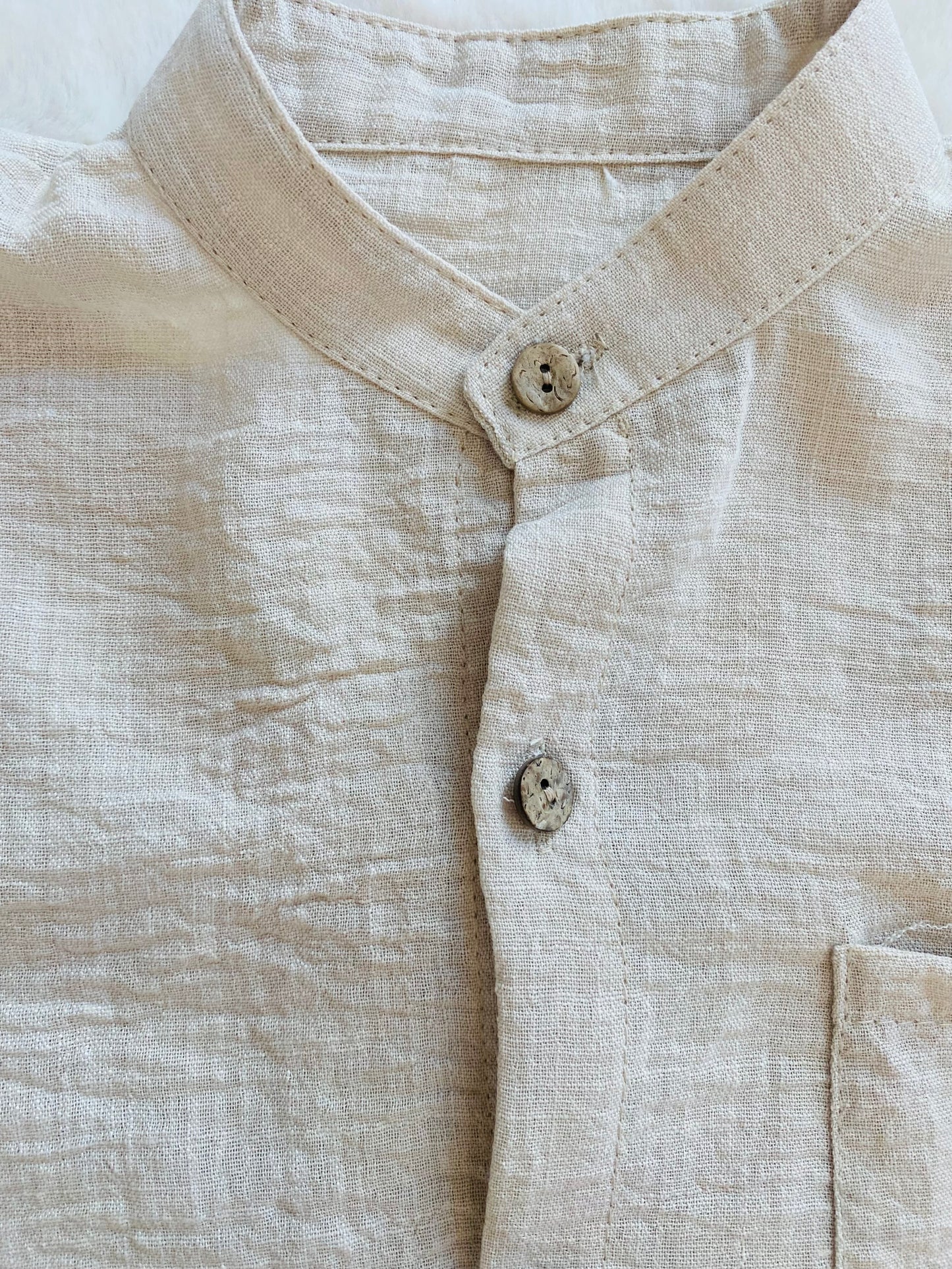 Camicia Beige Bambino in Lino e Viscosa con Bottoni Effetto Legno - SMILE BABY BOTIQUE