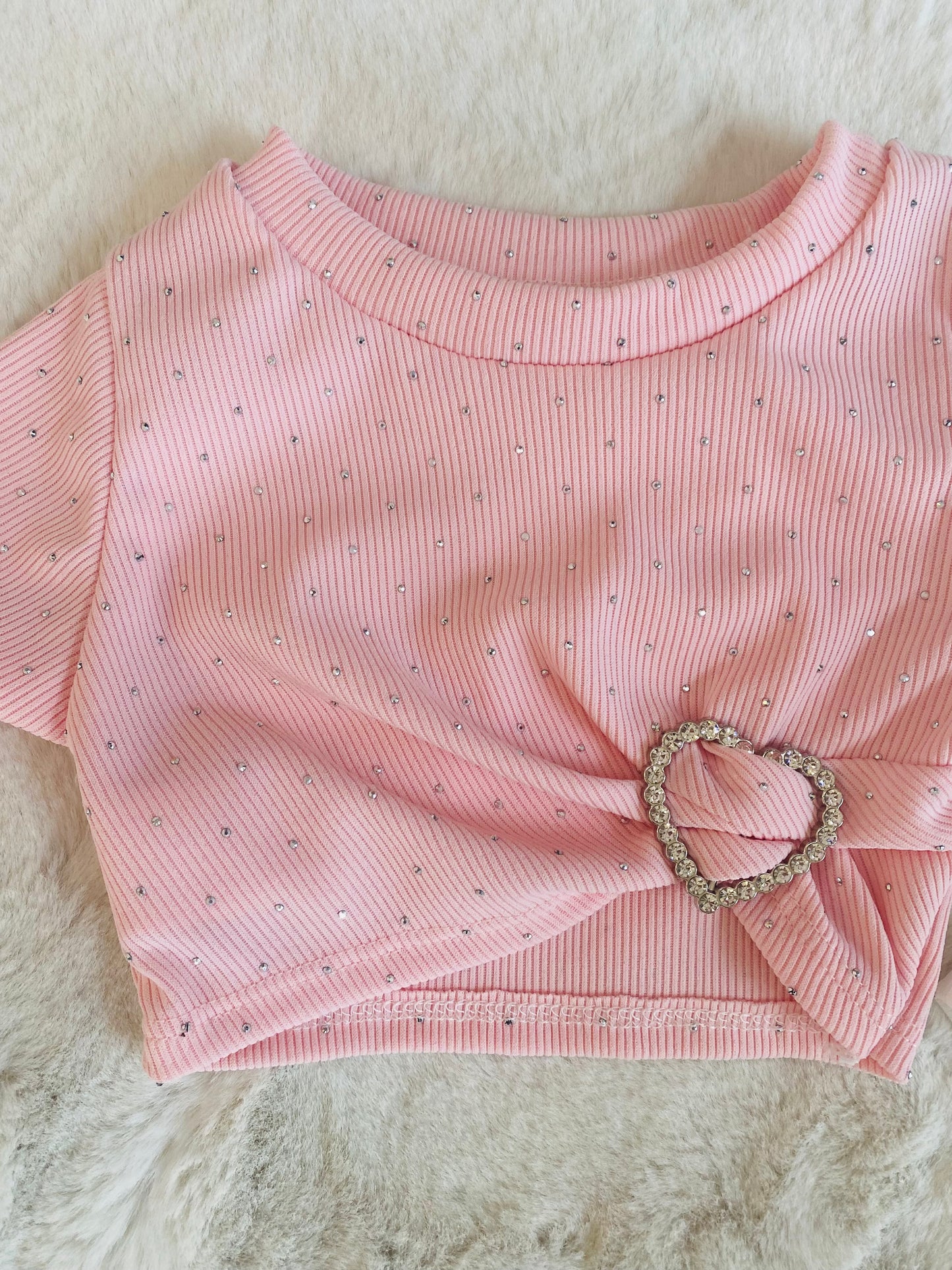 Maglietta Neonata Bianca o Rosa con Strass e Cuore Decorativo- 12-36 Mesi - SMILE BABY BOTIQUE
