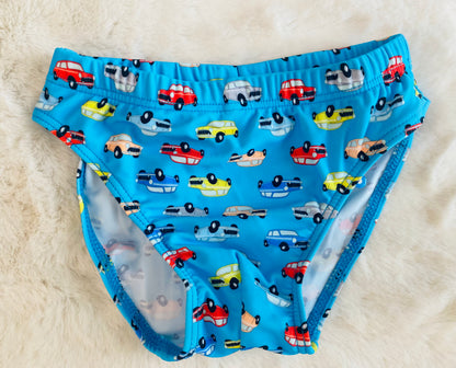 Slip mare bambino celeste con stampa macchinine colorate