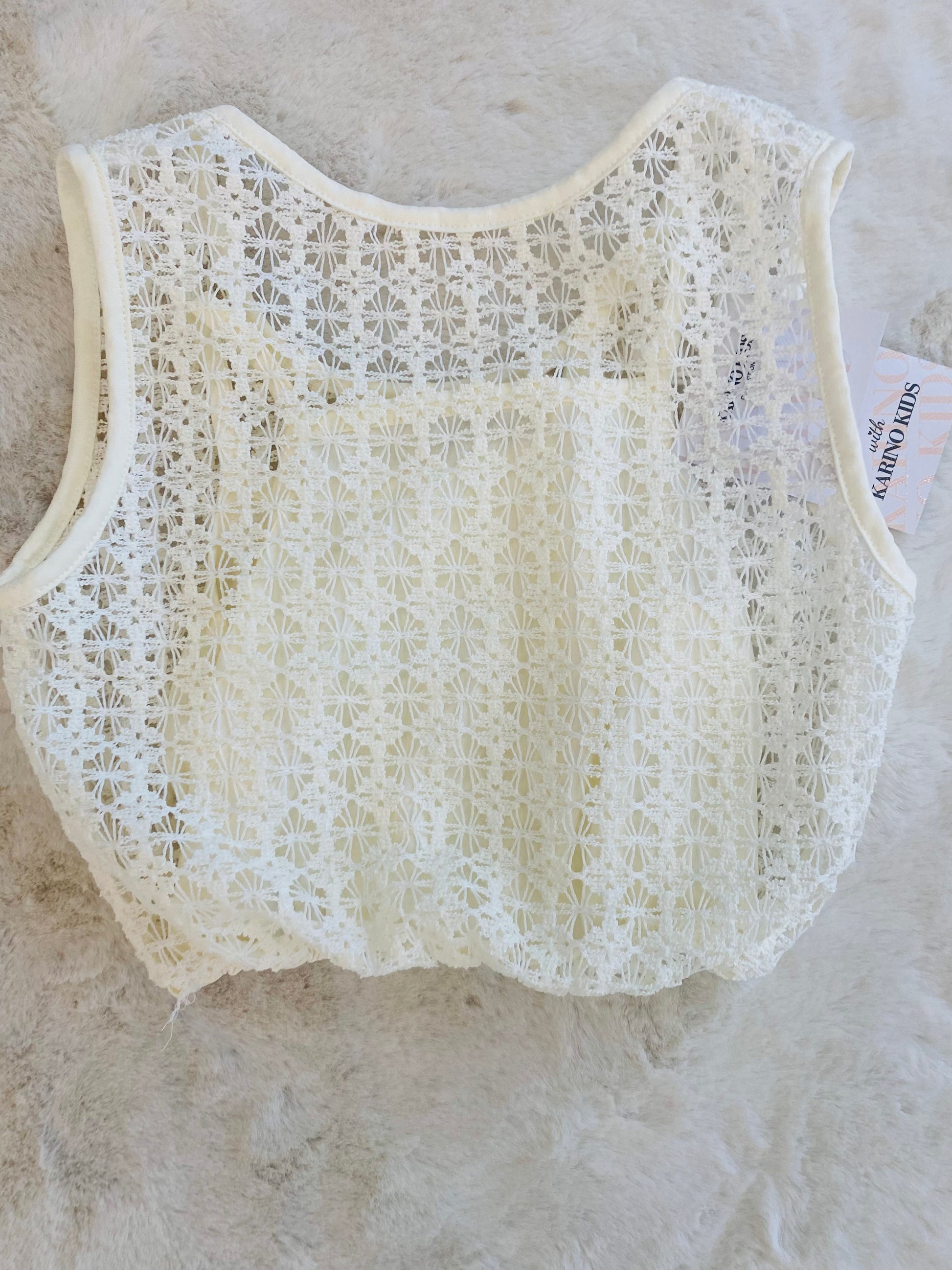 Top Traforato Panna In Pizzo Sangallo per Bambina- Estivo Elegante 4-14 Anni - SMILE BABY BOTIQUE