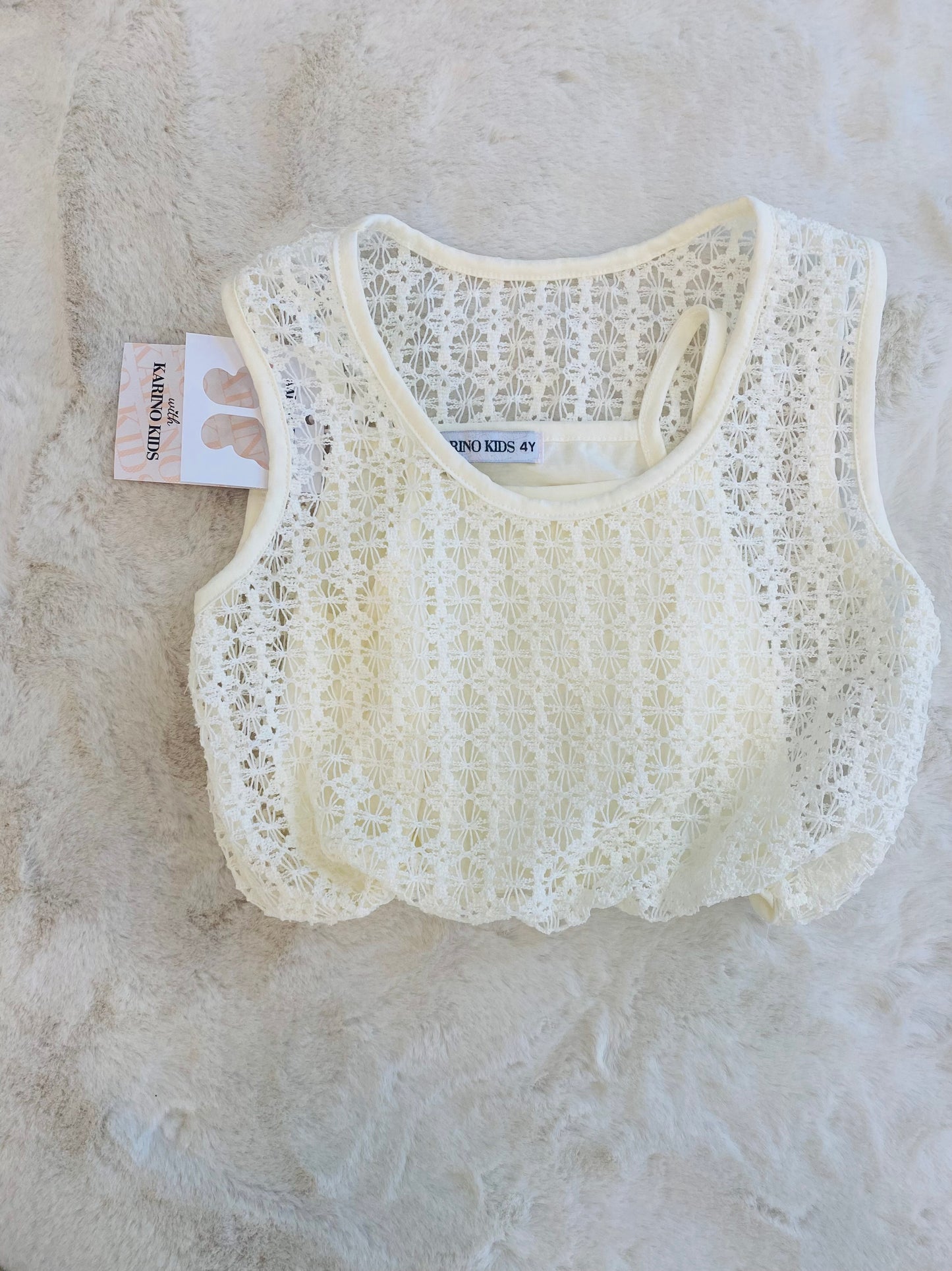 Top Traforato Panna In Pizzo Sangallo per Bambina- Estivo Elegante 4-14 Anni - SMILE BABY BOTIQUE