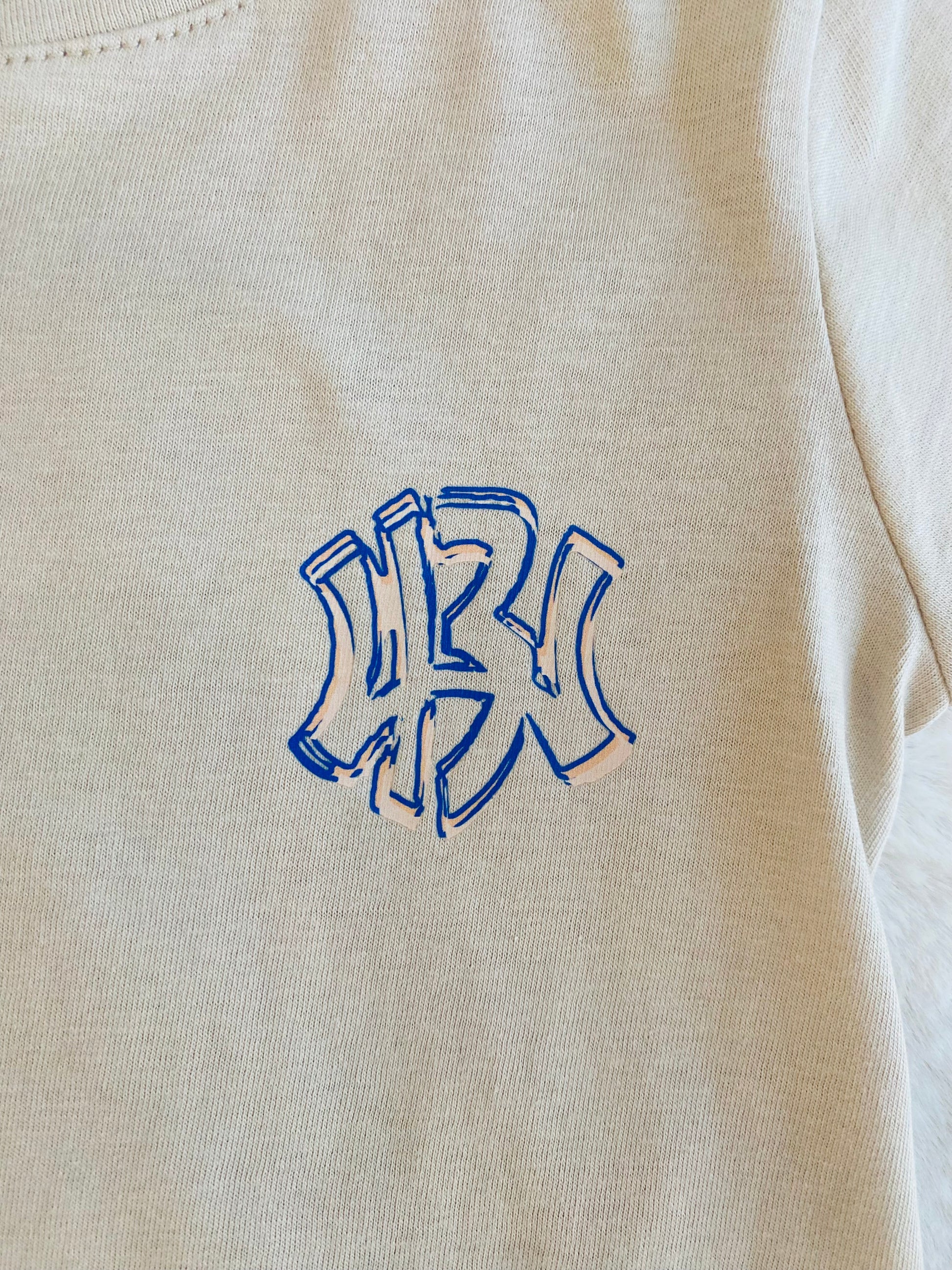 T-shirt Beige Bambino In Cotone Con Stampa Azzurra Fronte-Retro Cotone 12-36 mesi - SMILE BABY BOTIQUE