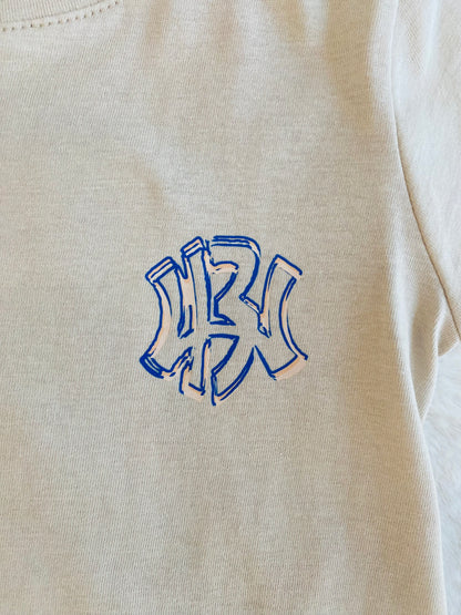 T-shirt Beige Bambino In Cotone Con Stampa Azzurra Fronte-Retro Cotone 12-36 mesi - SMILE BABY BOTIQUE