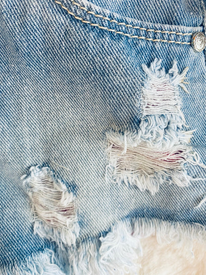 Shorts Jeans Bambina LOLLITOP con Cintura Bianca – Effetto Strappato