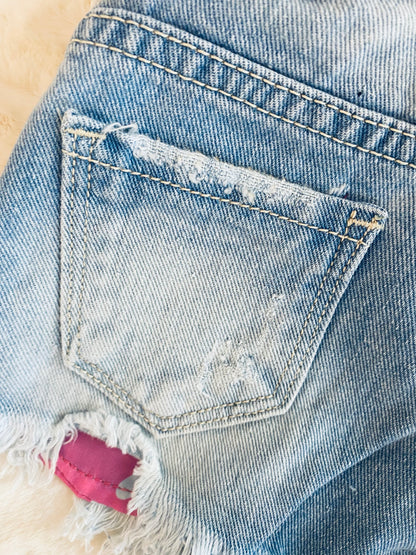 Shorts Jeans Bambina LOLLITOP con Cintura Bianca – Effetto Strappato