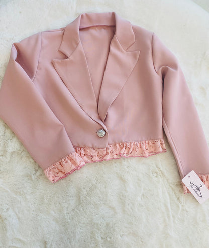 Completo Elegante Bimba con Giacca e Pantalone con Dettagli in Merletto - SMILE BABY BOTIQUE