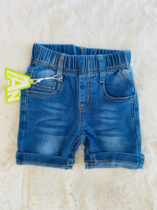 Pantaloncino in jeans elasticizzato da bambino con risvolto , taglie 9-36 mesi
