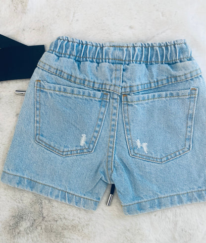Pantaloncino Jeans Bambino 12-36 Mesi con Vita Elasticizzata, Cordino e Stampa Orsetto - SMILE BABY BOTIQUE