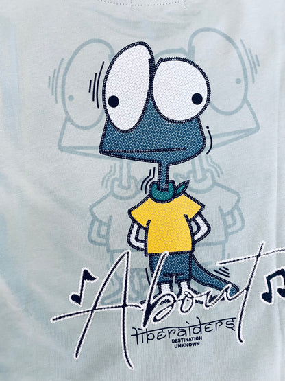T-shirt Bambino 4-12 Anni con Stampa Lucertola sul Retro - Bianca o Verde Menta - SMILE BABY BOTIQUE