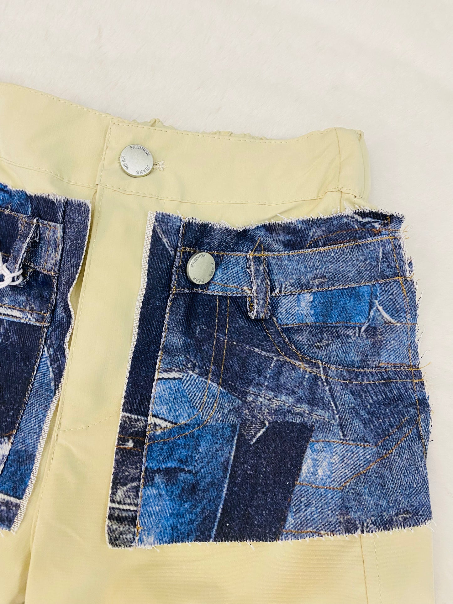 Pantalone Cargo Bambino Beige con Toppe in Jeans e Elastico alla Caviglia-Comfort e Stile Casual - SMILE BABY BOTIQUE