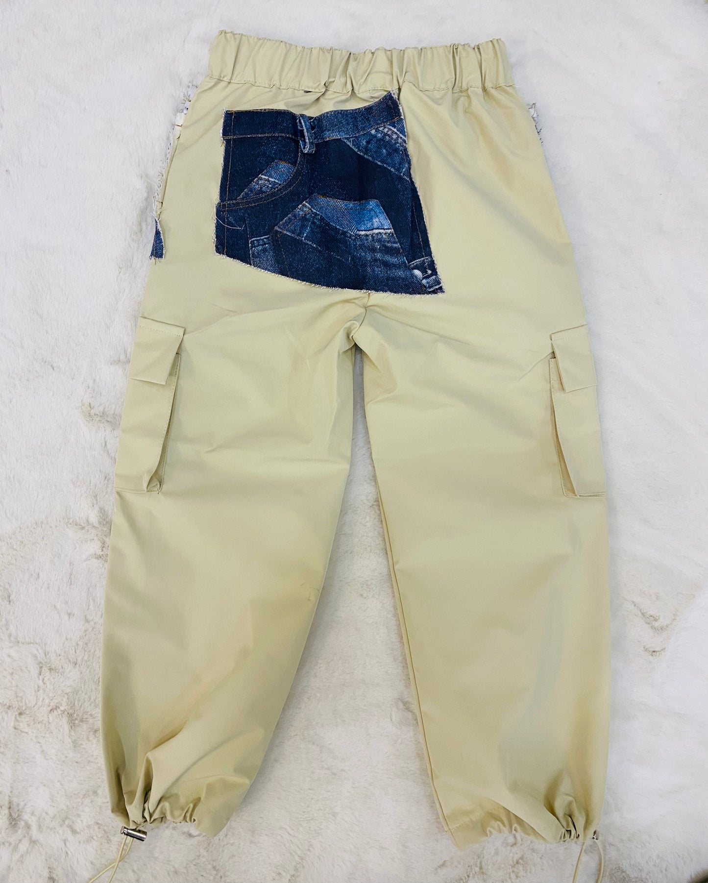 Pantalone Cargo Bambino Beige con Toppe in Jeans e Elastico alla Caviglia-Comfort e Stile Casual - SMILE BABY BOTIQUE