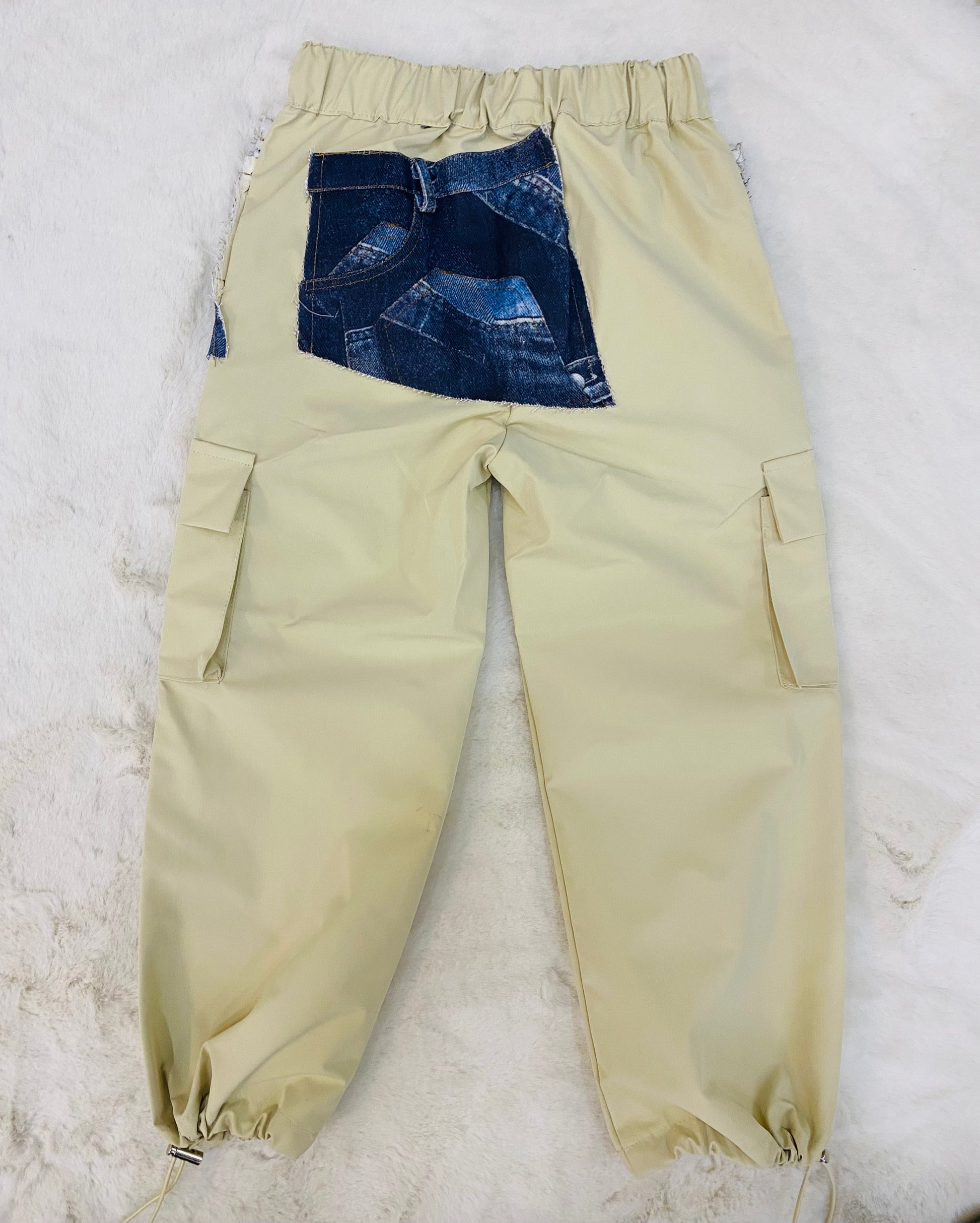 Pantalone Cargo Bambino Beige con Toppe in Jeans e Elastico alla Caviglia-Comfort e Stile Casual - SMILE BABY BOTIQUE