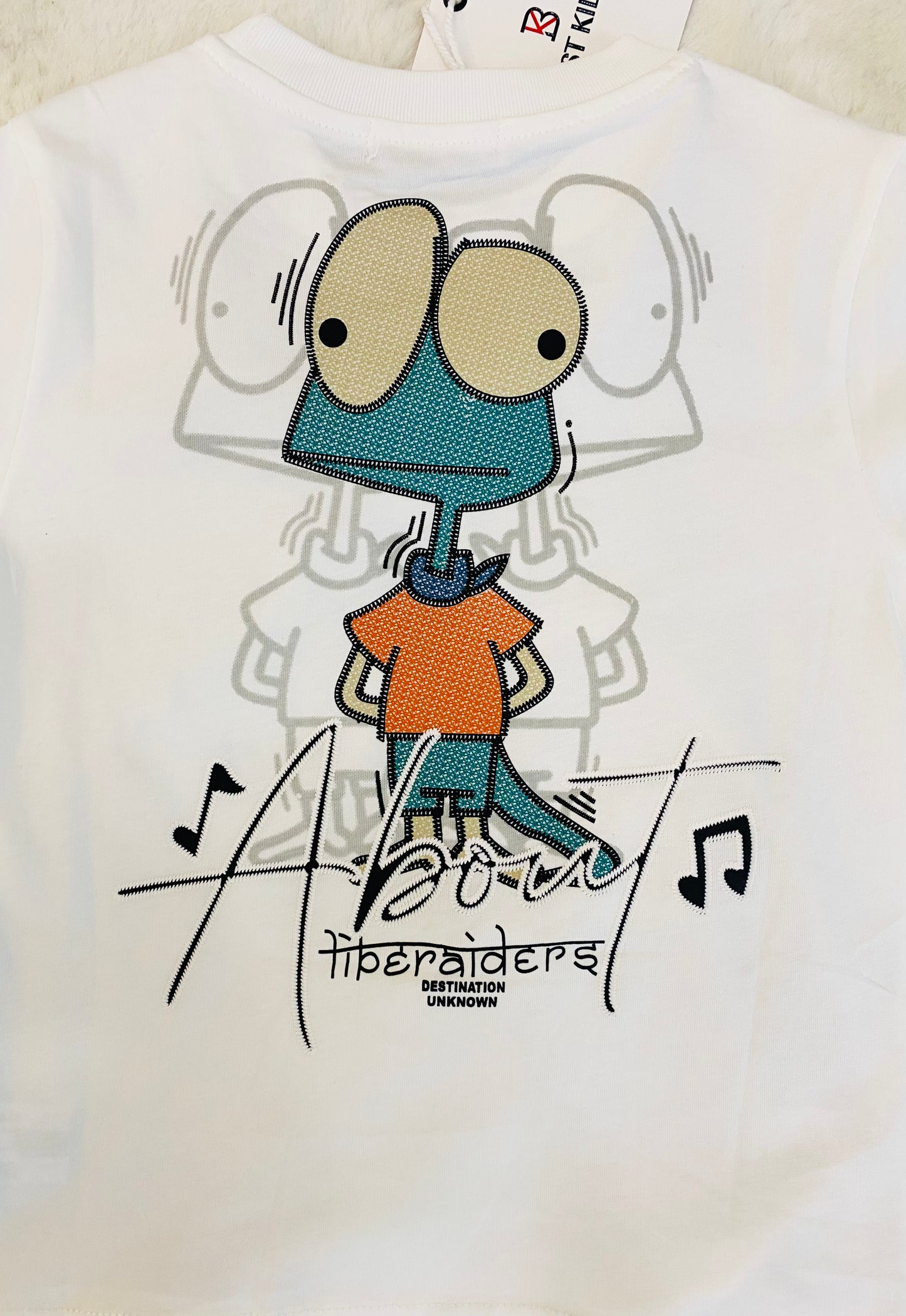 T-shirt Bambino 4-12 Anni con Stampa Lucertola sul Retro - Bianca o Verde Menta - SMILE BABY BOTIQUE